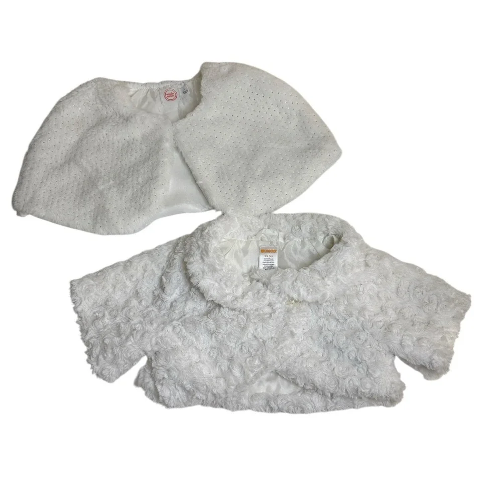 Lot Of 2‎ Gymboree & Wonder Nation Girl White Faux Fur Winter Coat Cape 4 & 6